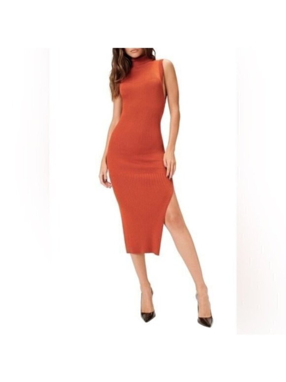 Good American NWT Plaited Ribbed Midi Dress in Red Clay Plus Size 2XL